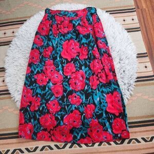 Vintage Midi Skirt Vibrant Floral Print Greenwich Square Women's Small